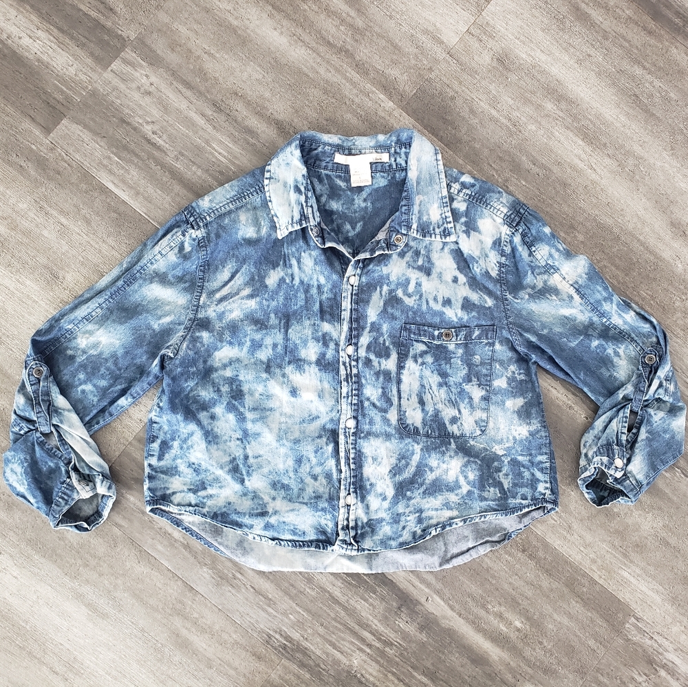 Denim Distressed Ellison Cropped Button Down